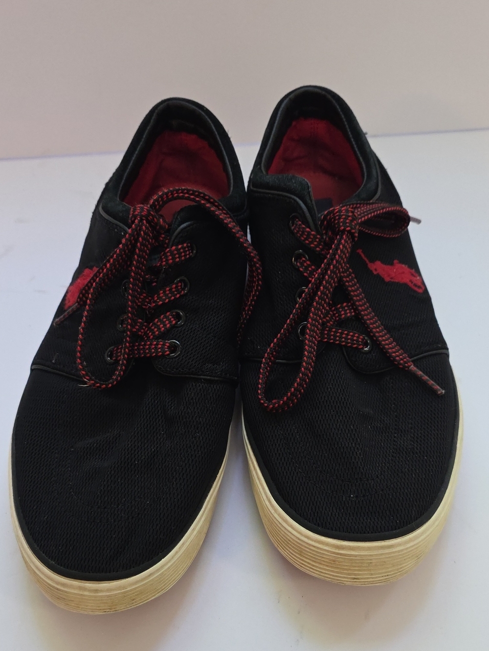 Polo by Ralph Lauren Black Canvas Sneakers with Red Accents